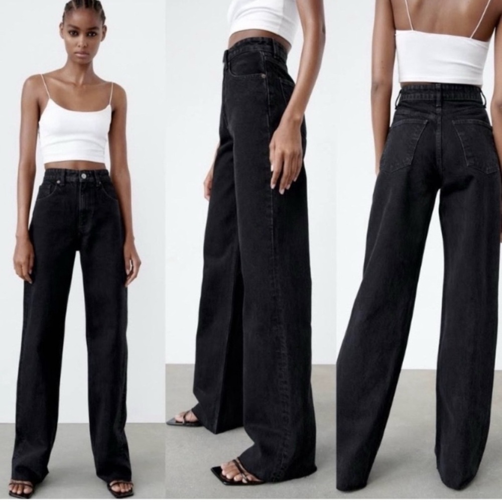 Zara Black Wide-Leg Flare Jeans